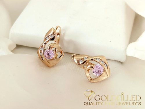 Goldfilled Антиалергенни Обеци с Розов Камък 17mm 18K Цвят