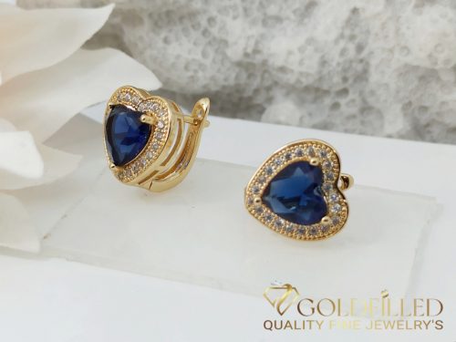 Goldfilled Антиалергични Обеци с Формата на Сърце с Син Камък 15mm 18K