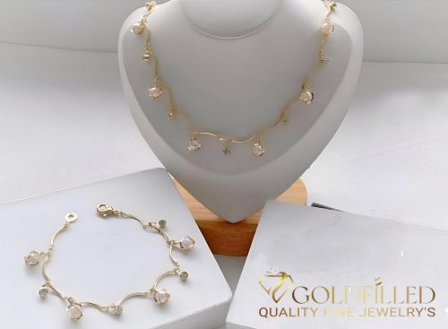 Антиалергично колие "Goldfilled" 45см/1-9мм + гривна 19см, цвят 14K